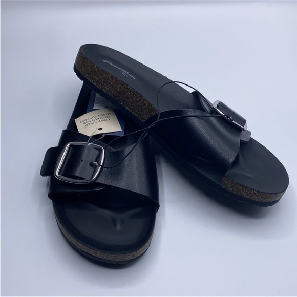 Universal Thread Cameron Black Single Band Sandals Women 6 like Birks - Picture 3 of 5